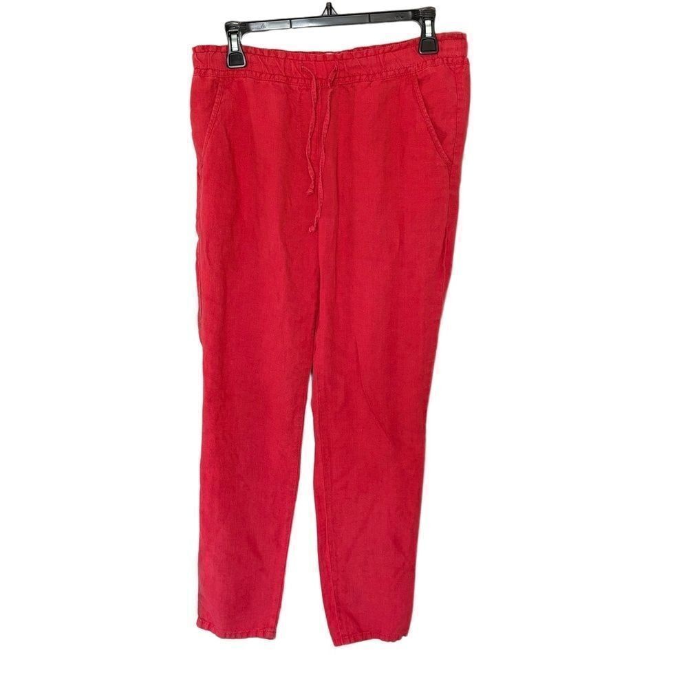 BRAX Linen Pants Womens Red straight Leg Drawstring Pockets Lightweight